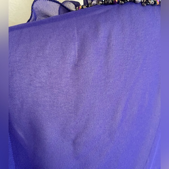 Purple Sheer Ruffled high neck blouse with rhinestone collar detail. Size M. - Picture 8 of 10
